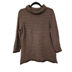 Talbot's brown geometric pattern roll neck pure merino wool sweater size large